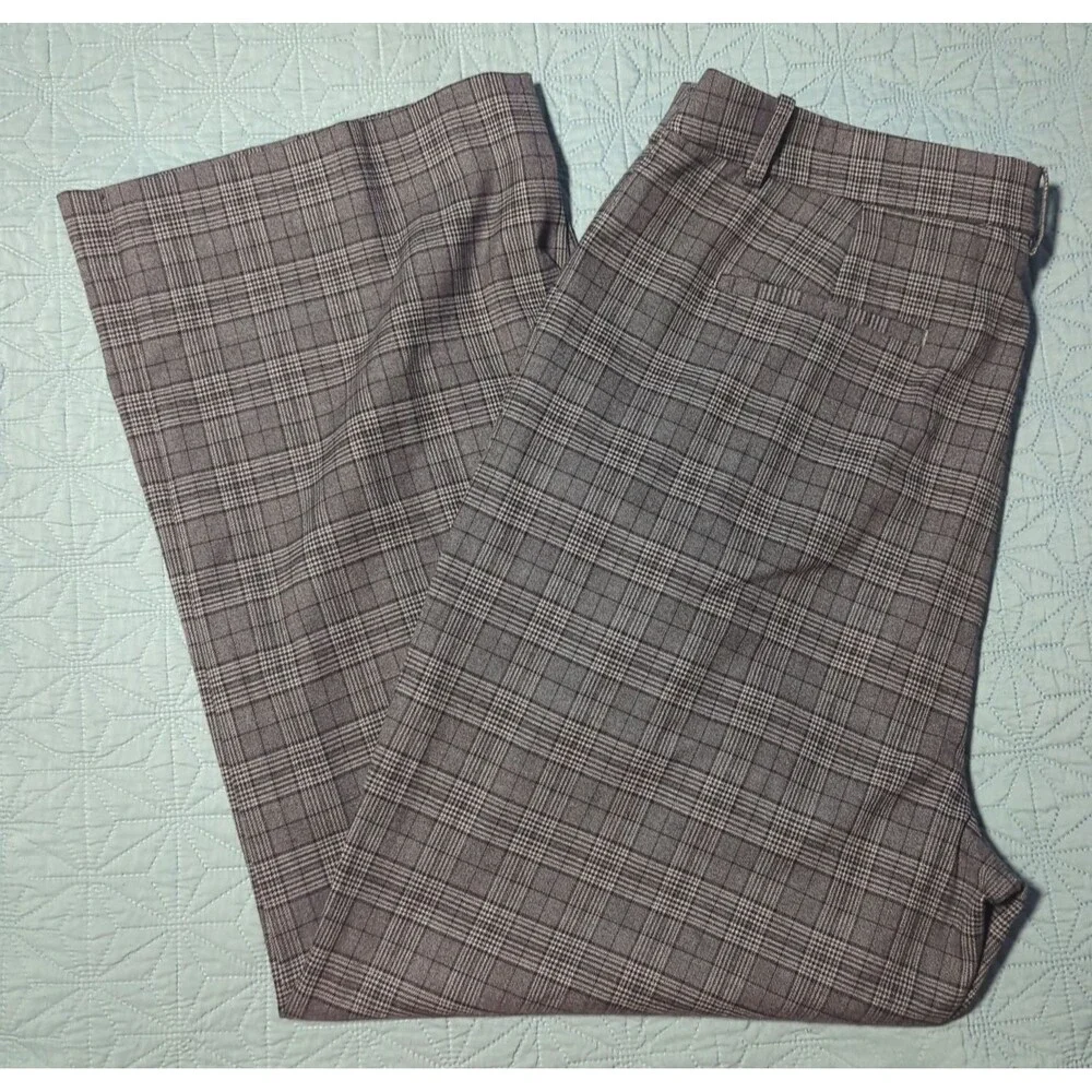 J.Crew Grey Glen Plaid Wide Leg Trousers High Rise Women's 16 W38 L29 Business